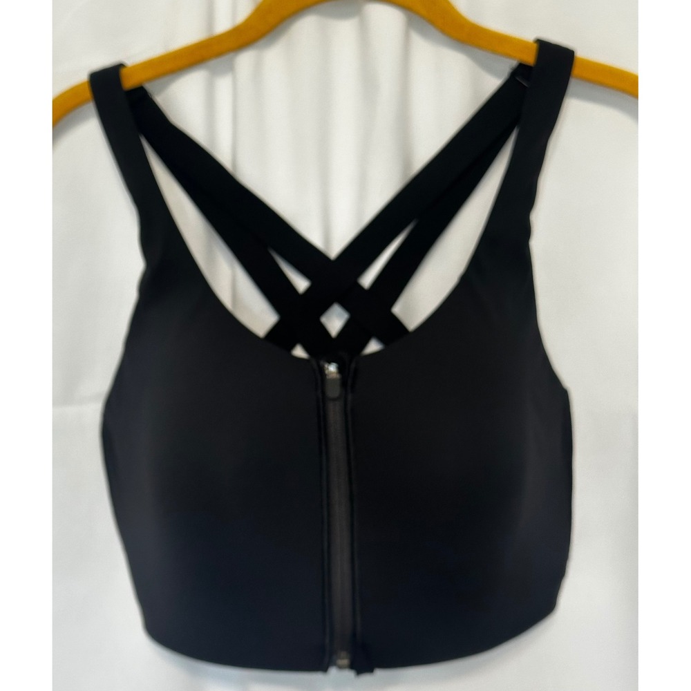 Lululemon Enlite Front Zip Sports Bra Black High Support Strappy Back 36DDD